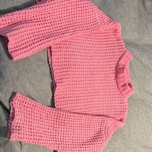 Pink Waffle Knit/Crochet Sweater
